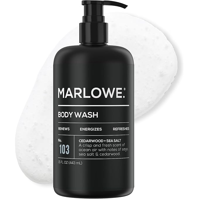 MARLOWE. No. 103 Body Wash 15 oz Pump, Cedarwood + Sea Salt, Energizing & Refreshing Shower Gel, Willow Bark & Green Tea Extracts, Cleanses, Moisturizes, Smooths & Nourishes, Fresh & Zesty Scent - Image 1